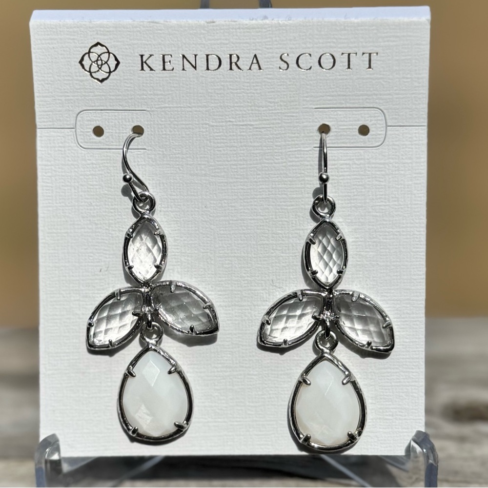 🤍Rare/Retired Kendra Scott Kendall Earrings Clear & Mother-of-Pearl Stones🤍
